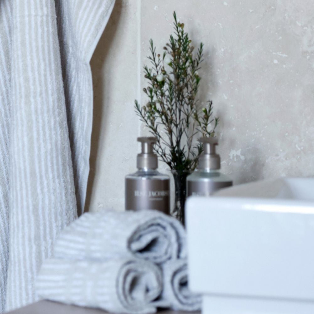 Gezichtshanddoek - Set van 4 stuks | Sand Beige Stripes | Bath Collection | Ilse Jacobsen