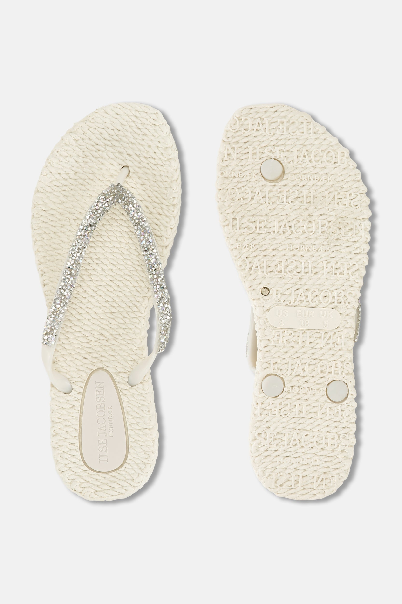 Slippers met zilveren mix strass steen CHEERFUL03G | Creme | Flip Flop | Ilse Jacobsen