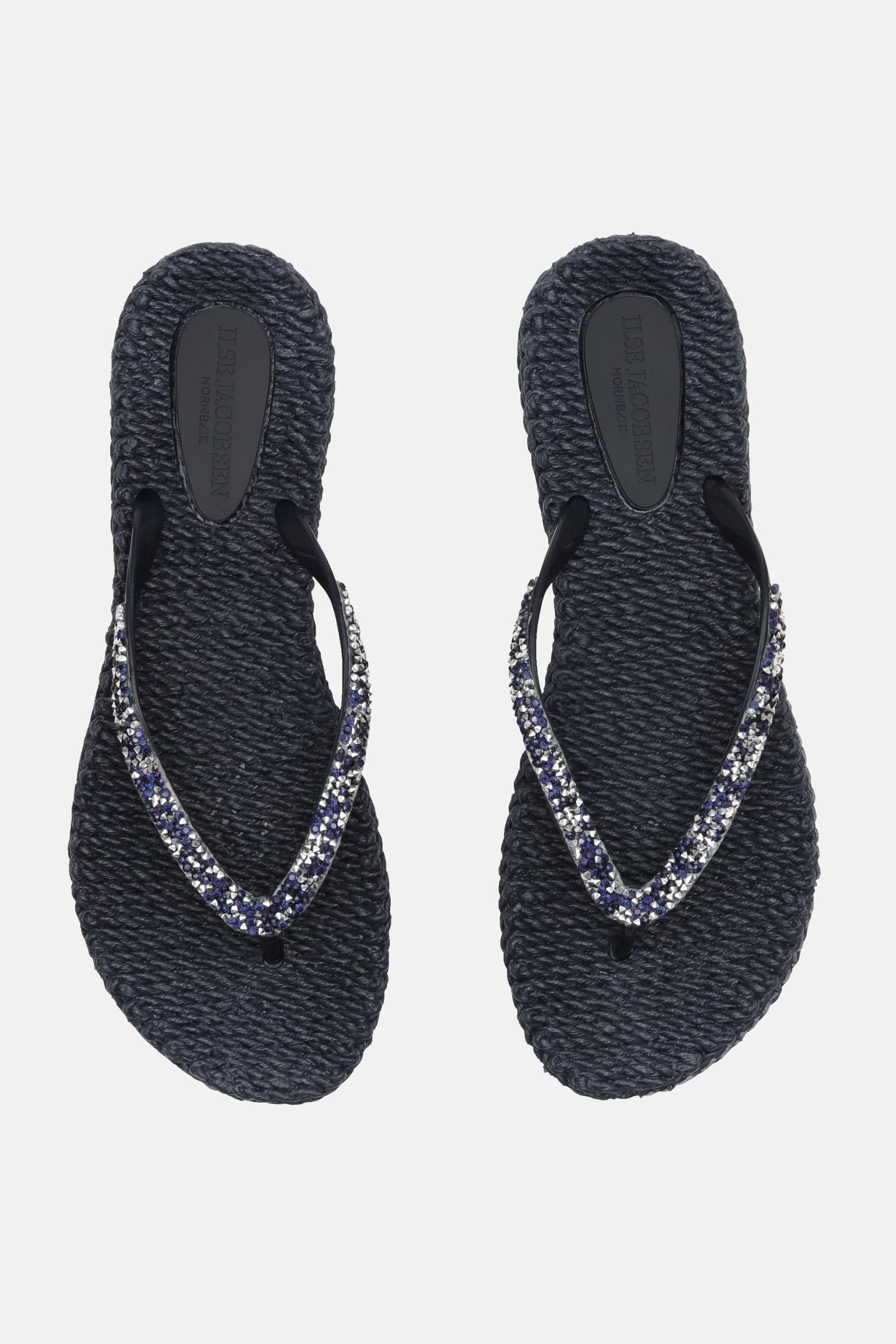 Slippers met zilveren mix strass steen CHEERFUL03G | Dark Indigo | Flip Flop | Ilse Jacobsen