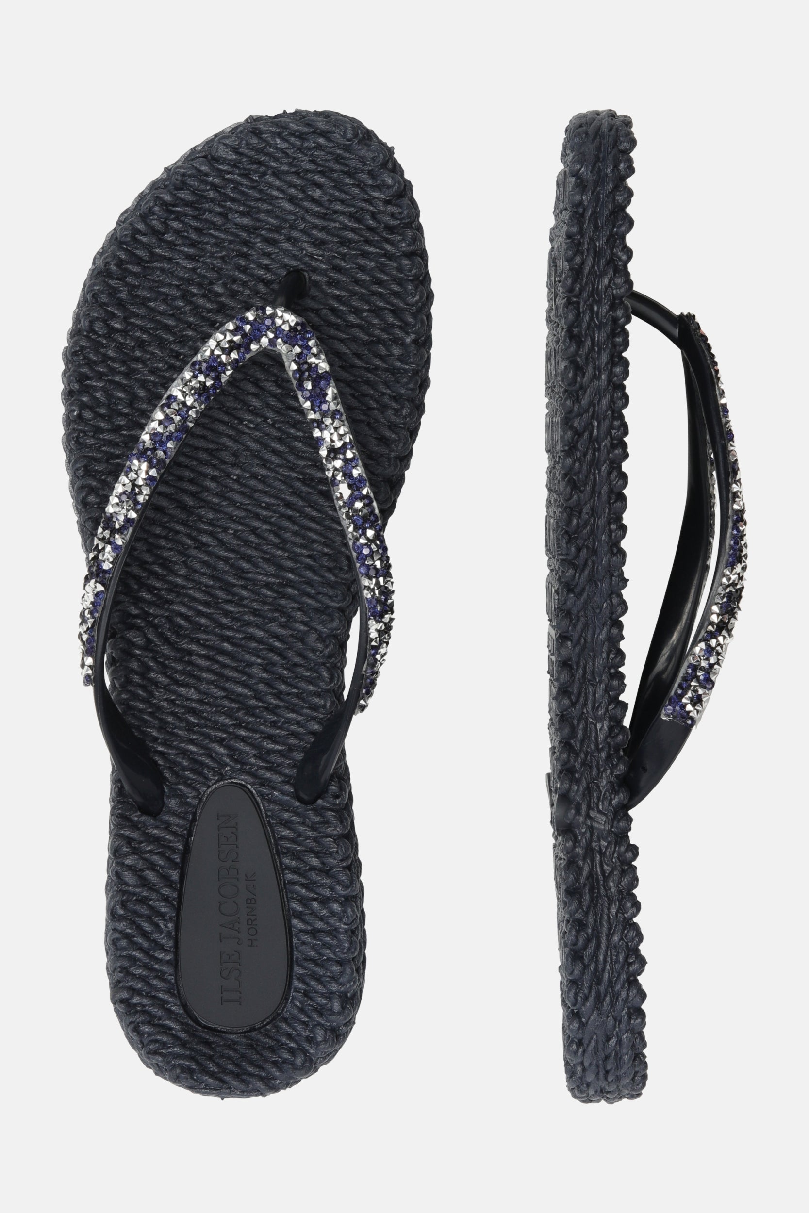 Slippers met zilveren mix strass steen CHEERFUL03G | Dark Indigo | Flip Flop | Ilse Jacobsen