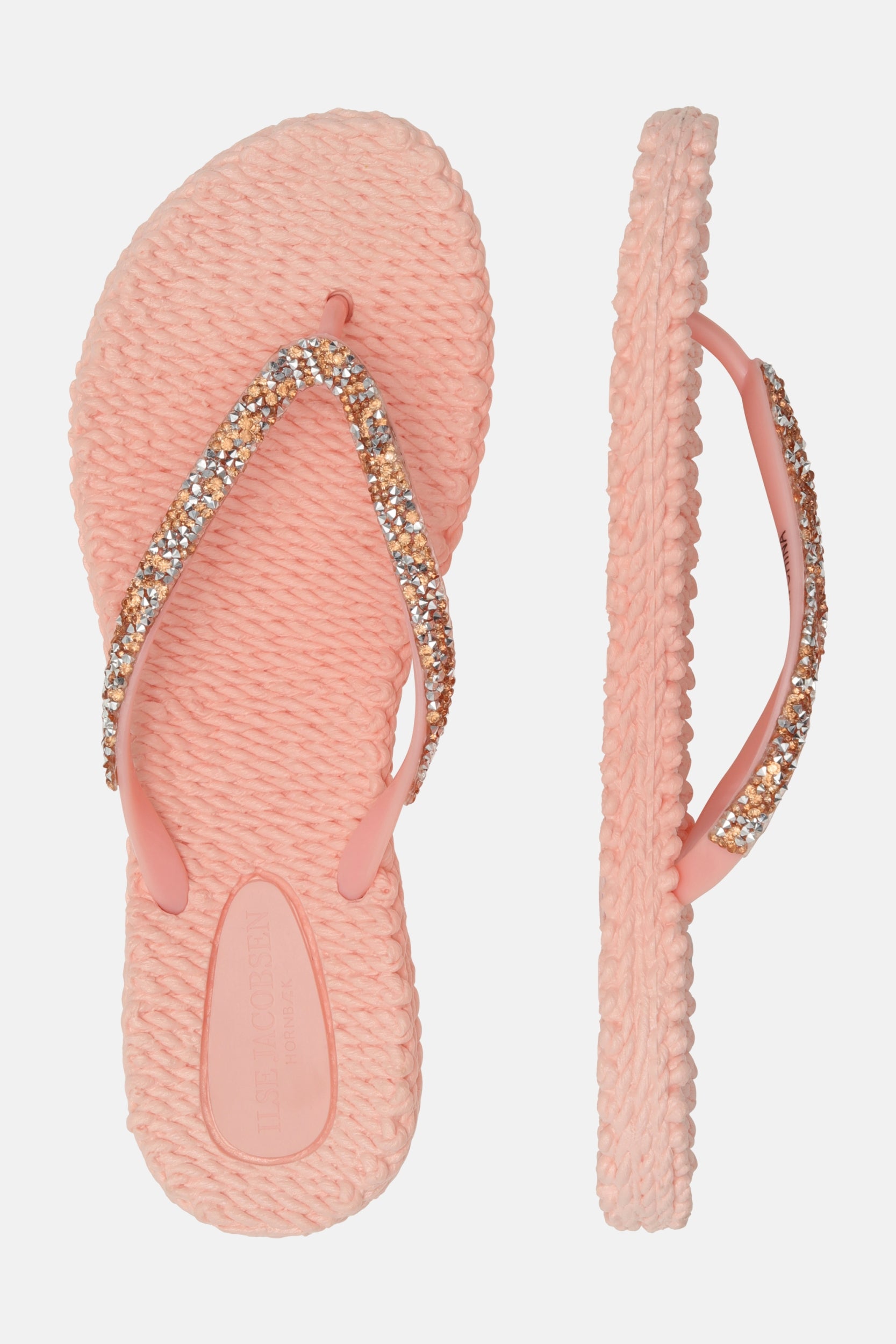 Slippers met zilveren mix strass steen CHEERFUL03G | Soft Coral | Flip Flop | Ilse Jacobsen