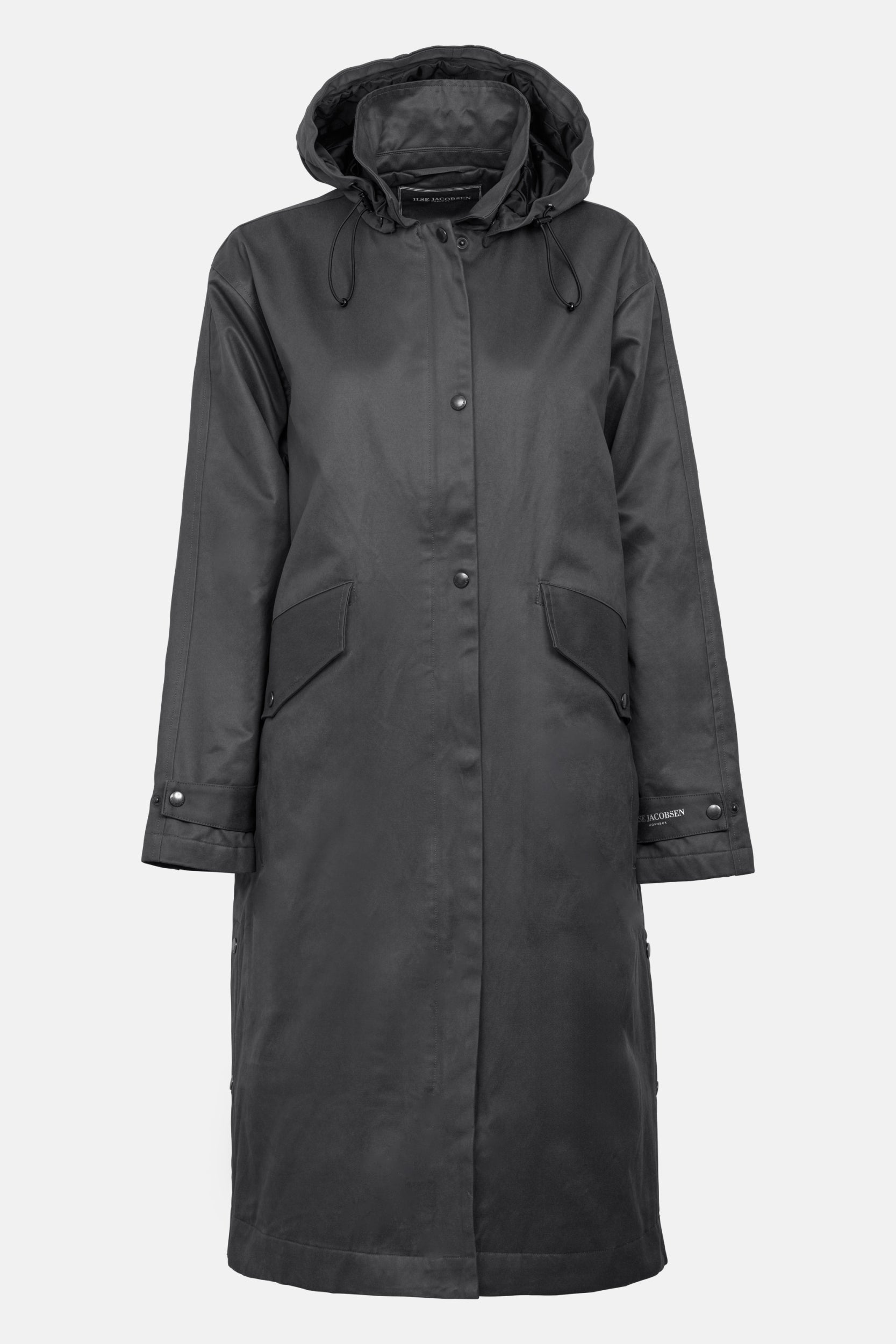 Gewatteerde jas van waxed cotton LAND01 | Dark Brown Check | Coat | Ilse Jacobsen