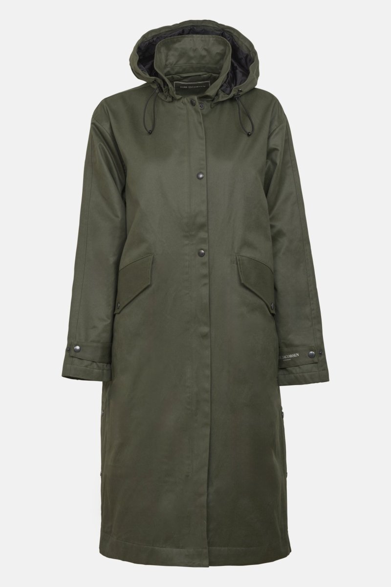 Gewatteerde jas van waxed cotton LAND01 | Army | Coat | Ilse Jacobsen