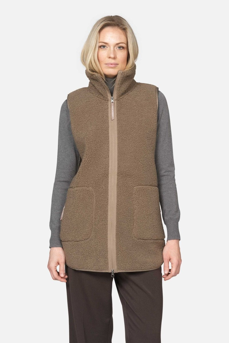 Lange teddy bodywarmer BONDEDPILE02 | Greige - Ilse Jacobsen