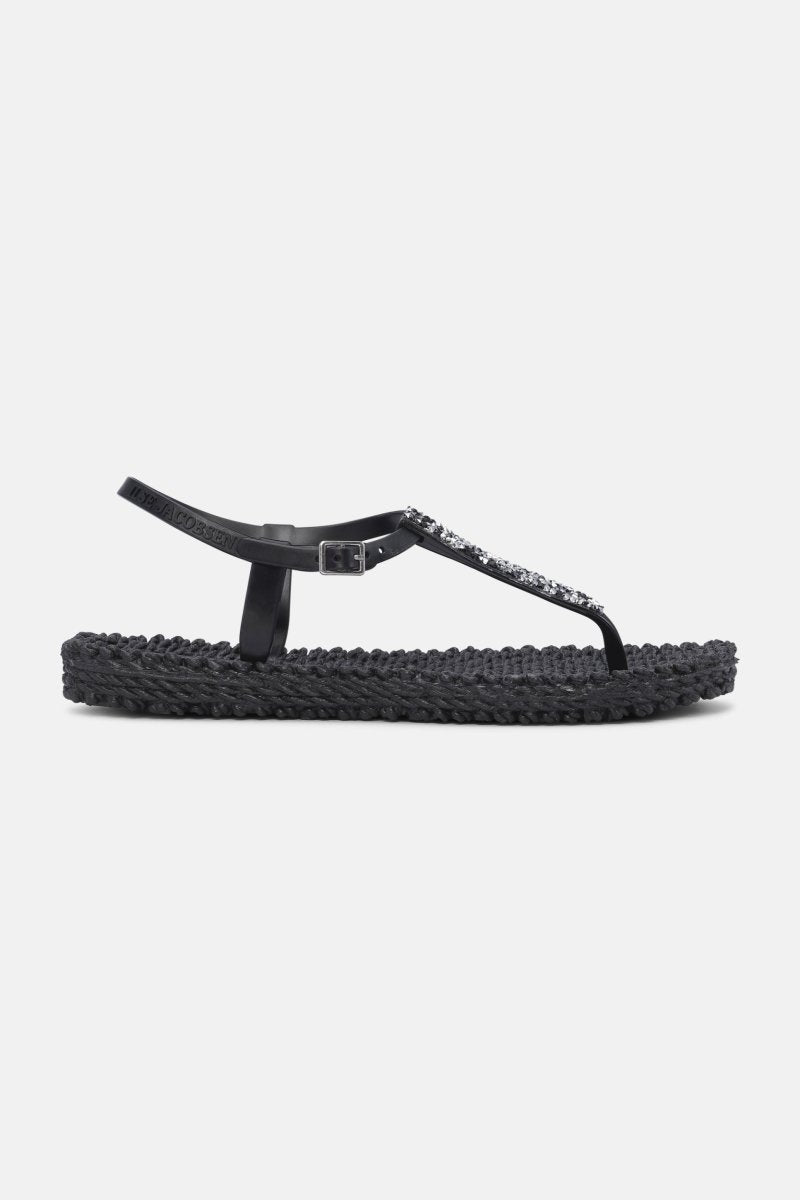 Slippers met enkelband en glitters CHEERFUL10G | Black | Flip Flop | Ilse Jacobsen