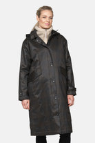 Gewatteerde jas van waxed cotton LAND01 | Dark Brown Check | Coat | Ilse Jacobsen