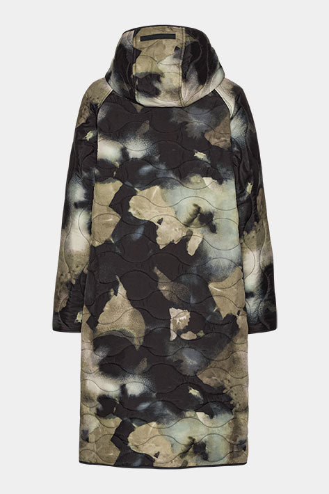 Lange Gewatteerde Jas met capuchon QUILTED05P - 005 Moss Print | Moss Print | Jacket | Ilse Jacobsen