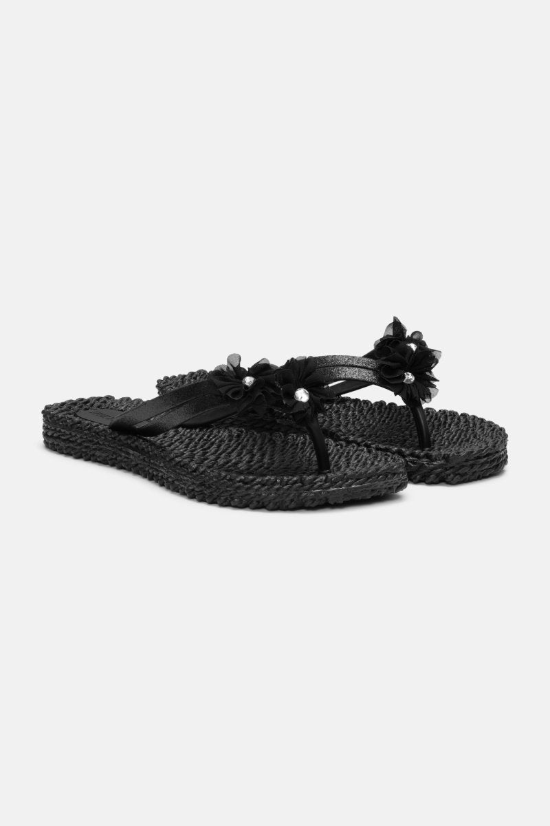 Dubbeleband Slippers met Bloemen CHEERFUL18F | Black | Shoes | Ilse Jacobsen