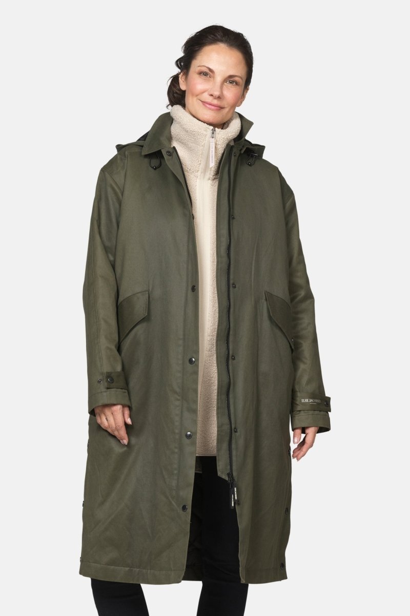 Gewatteerde jas van waxed cotton LAND01 | Army | Coat | Ilse Jacobsen