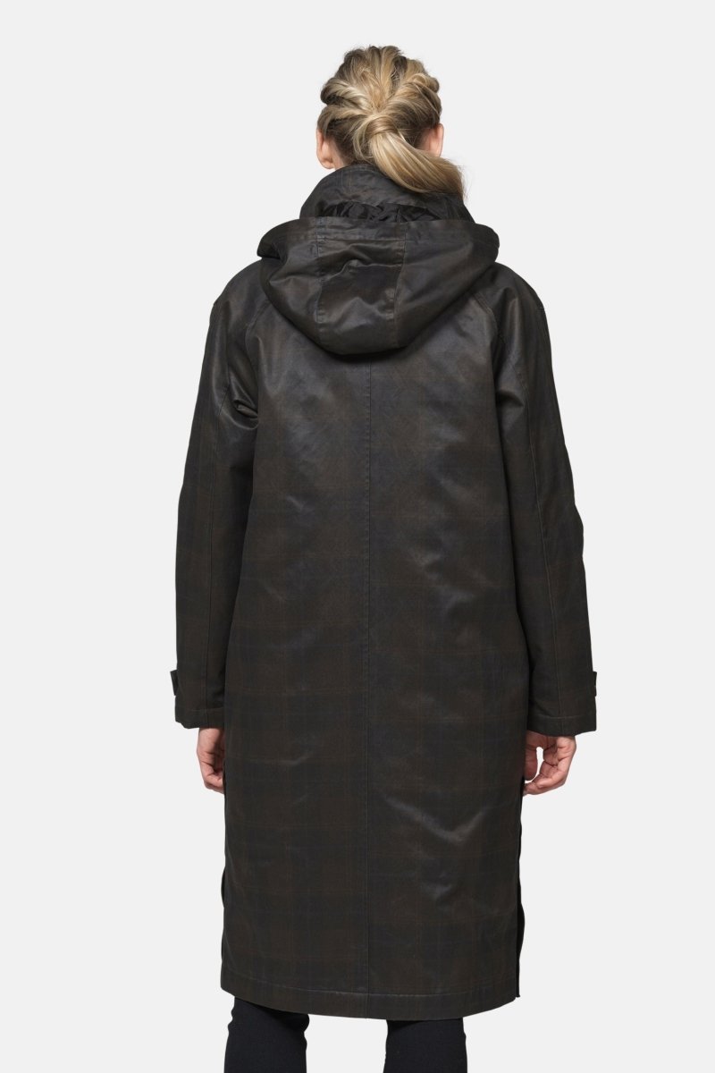 Gewatteerde jas van waxed cotton LAND01 | Dark Brown Check - Ilse Jacobsen