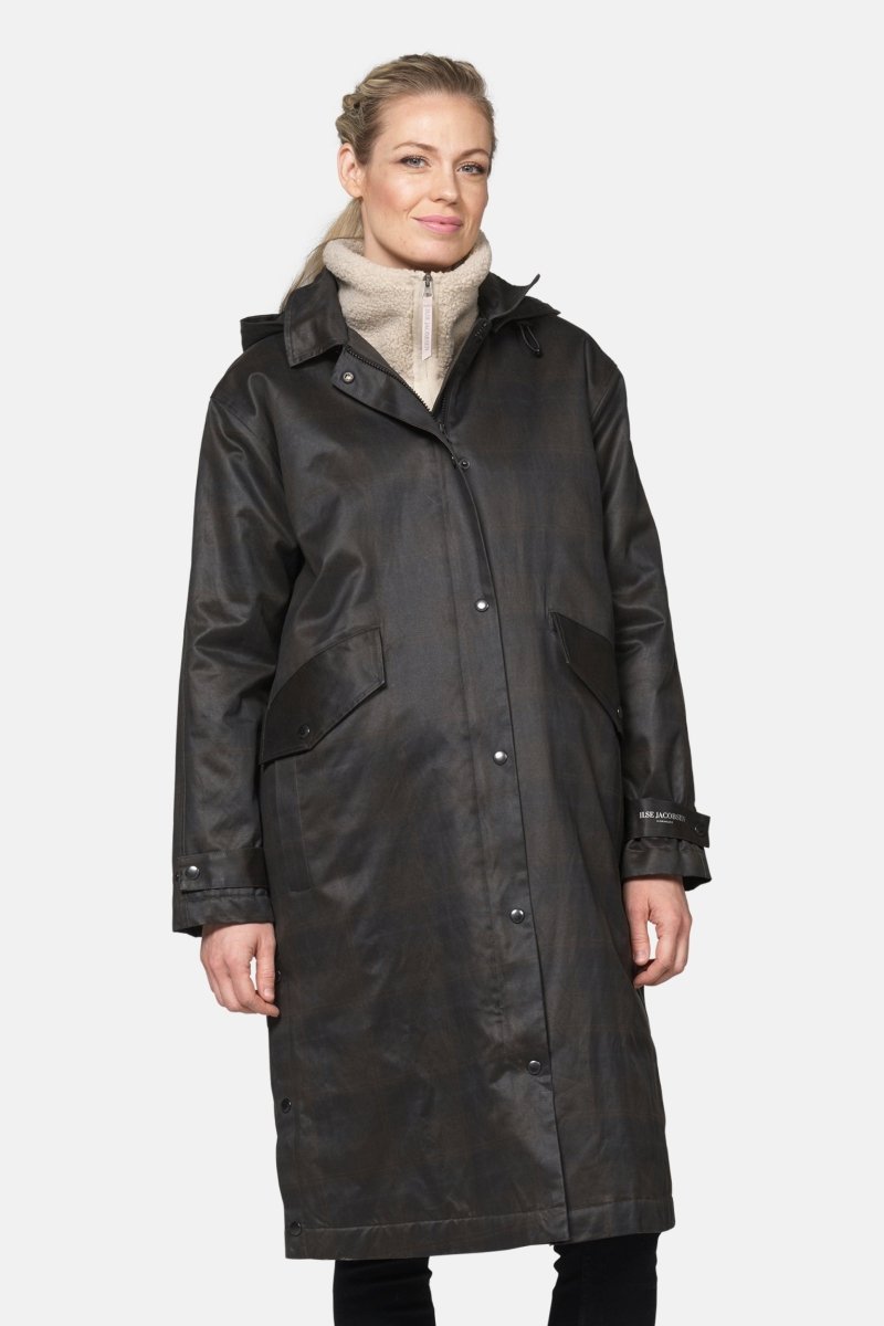 Gewatteerde jas van waxed cotton LAND01 | Dark Brown Check - Ilse Jacobsen