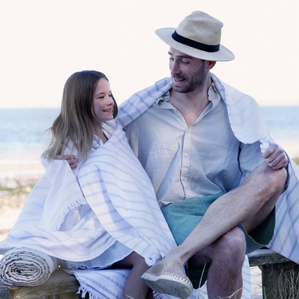 Hamam handdoek | Powder Blue Stripes | Bath Collection | Ilse Jacobsen