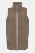 Lange teddy bodywarmer met rits BONDEDPILE02 | Greige | Jacket | Ilse Jacobsen