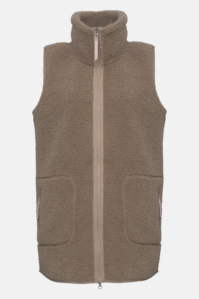 Lange teddy bodywarmer met rits BONDEDPILE02 | Greige | Jacket | Ilse Jacobsen